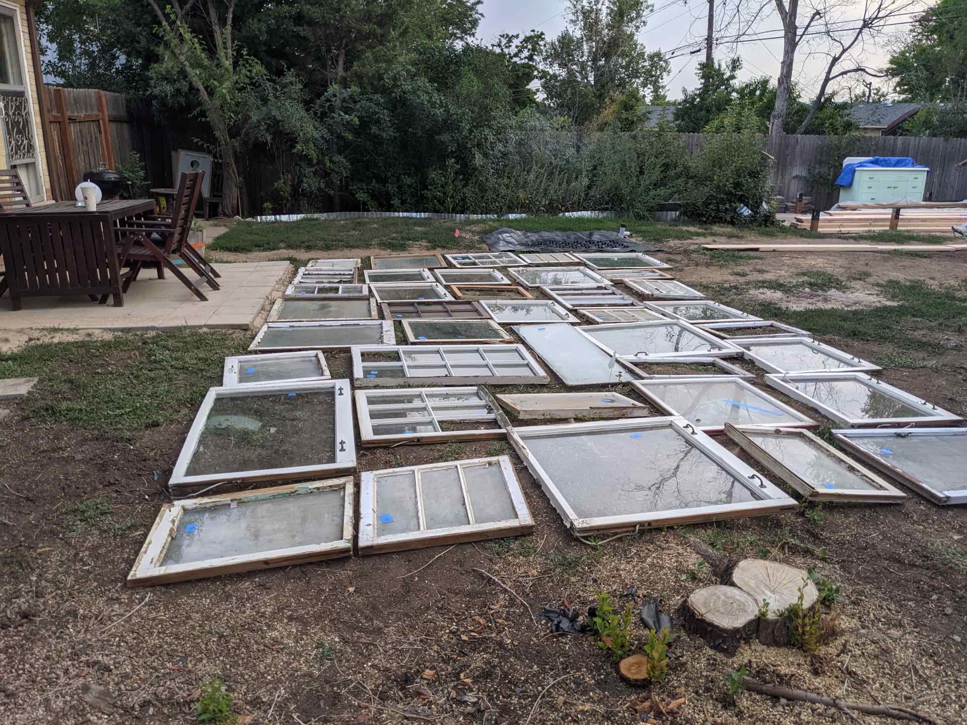 All the windows laid out on the ground